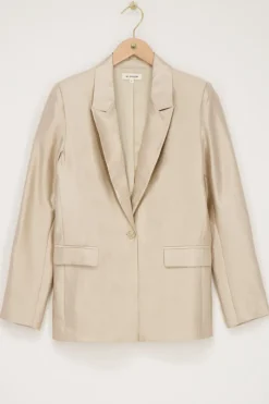Beige Blazer Satijnen Look