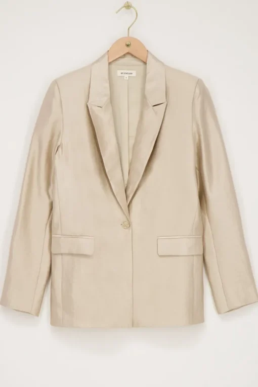 Beige Blazer Satijnen Look
