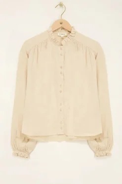 Beige Blouse Met Smock Details