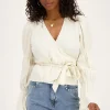 Beige Blouse Met Wijde Mouwen En Strik