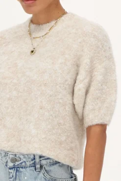 Beige Boucle Top Met Korte Mouwen