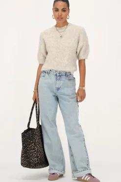 Beige Boucle Top Met Korte Mouwen