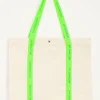Beige Canvas Shopper Met Neon Groen Hengsel