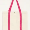 Beige Canvas Shopper Met Roze Hengsel