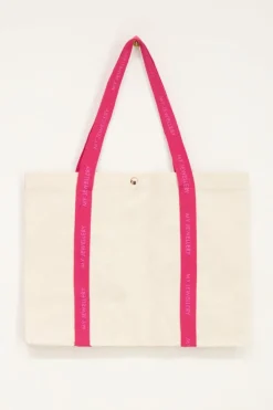 Beige Canvas Shopper Met Roze Hengsel
