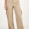 Beige Cargo Broek Met Elastieken Tailleband