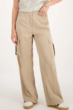 Beige Cargo Broek Met Elastieken Tailleband