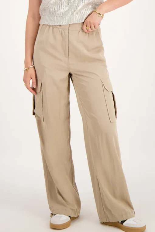 Beige Cargo Broek Met Elastieken Tailleband