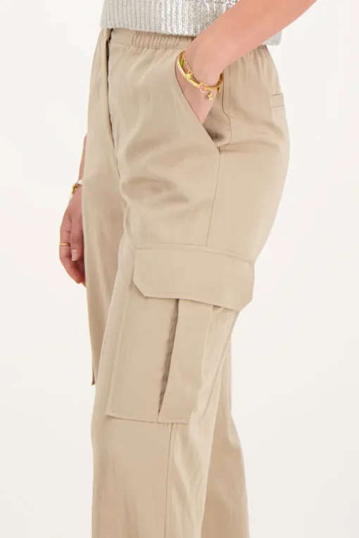 Beige Cargo Broek Met Elastieken Tailleband