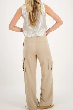 Beige Cargo Broek Met Elastieken Tailleband
