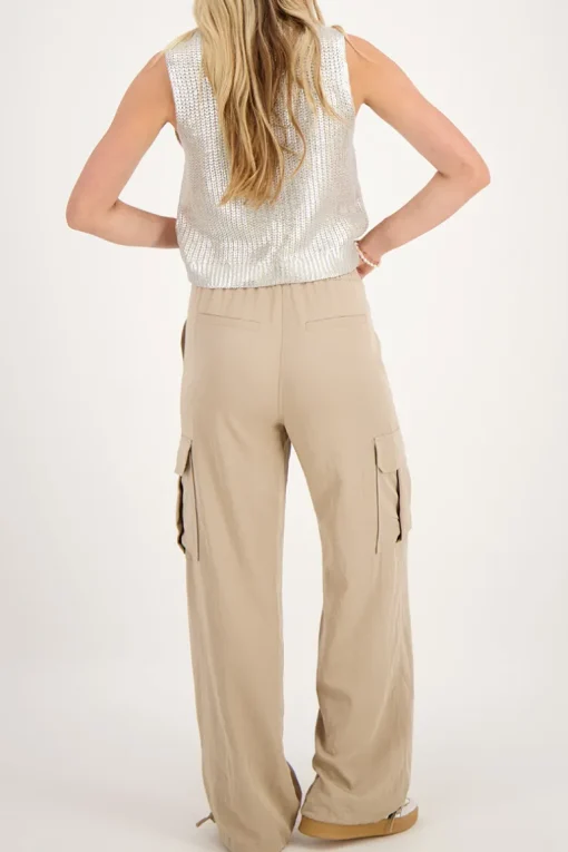 Beige Cargo Broek Met Elastieken Tailleband