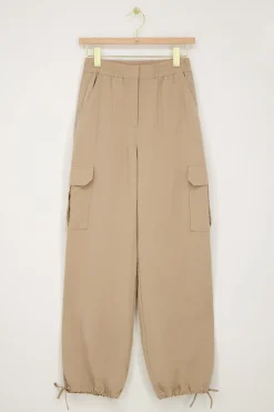 Beige Cargo Broek Met Elastieken Tailleband