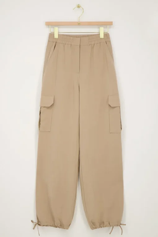 Beige Cargo Broek Met Elastieken Tailleband
