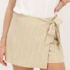 Beige Crinkle Skort Met Overslag