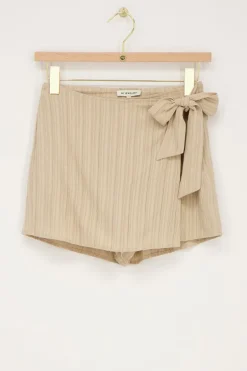 Beige Crinkle Skort Met Overslag