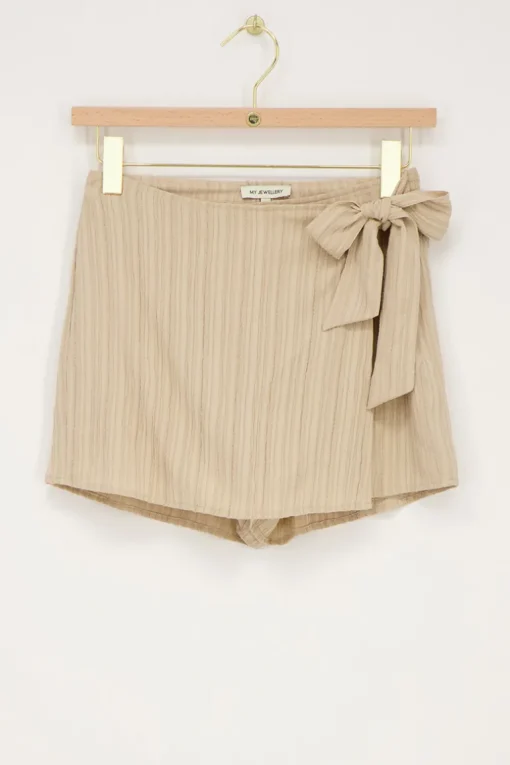 Beige Crinkle Skort Met Overslag