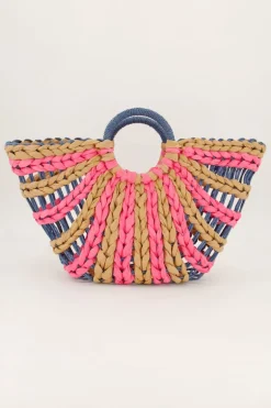Beige En Roze Gevlochten Handtas