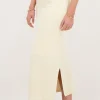 Beige Gebreide Midi Skirt Met Split