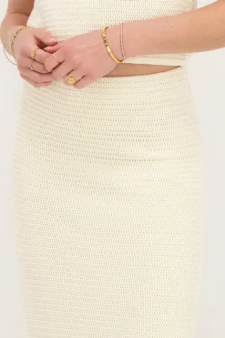 Beige Gebreide Midi Skirt Met Split
