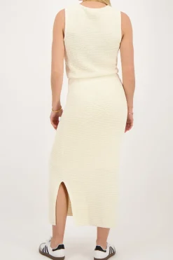 Beige Gebreide Midi Skirt Met Split