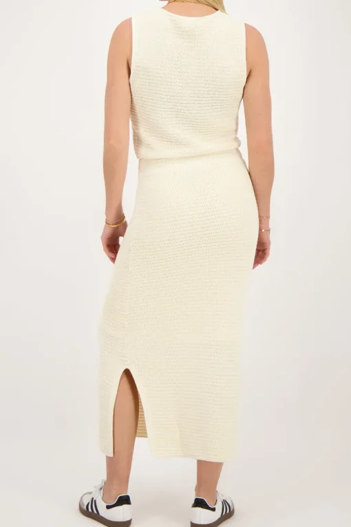 Beige Gebreide Midi Skirt Met Split