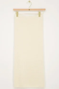 Beige Gebreide Midi Skirt Met Split
