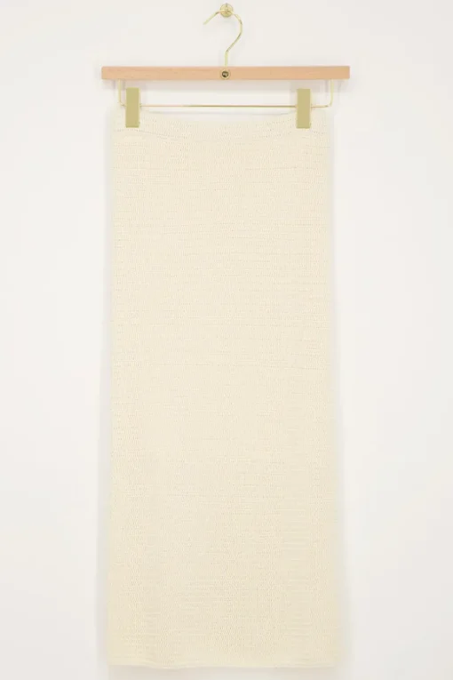 Beige Gebreide Midi Skirt Met Split