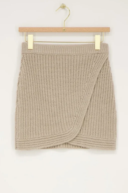 Beige Gebreide Rok Met Overslag