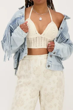 Beige Gehaakte Bralette Met Open Rug