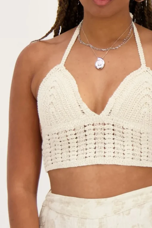Beige Gehaakte Bralette Met Open Rug