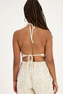 Beige Gehaakte Bralette Met Open Rug
