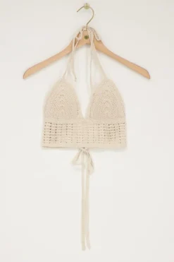 Beige Gehaakte Bralette Met Open Rug