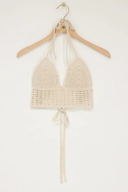 Beige Gehaakte Bralette Met Open Rug