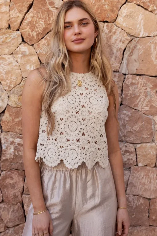 Beige Gehaakte Top