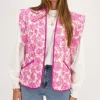 Beige Gewatteerd Gilet Met Roze En Paarse Bloemenprint