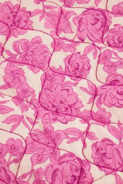 Beige Gewatteerd Gilet Met Roze En Paarse Bloemenprint