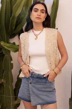 Beige Gilet Crochet
