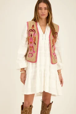 Beige Gilet Met Gekleurde Embroidery