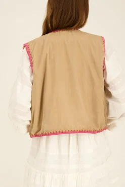 Beige Gilet Met Gekleurde Embroidery
