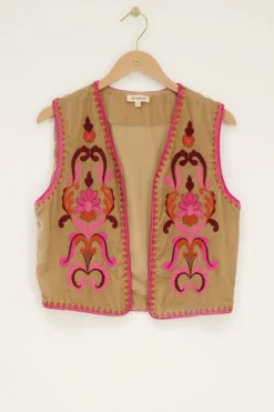 Beige Gilet Met Gekleurde Embroidery
