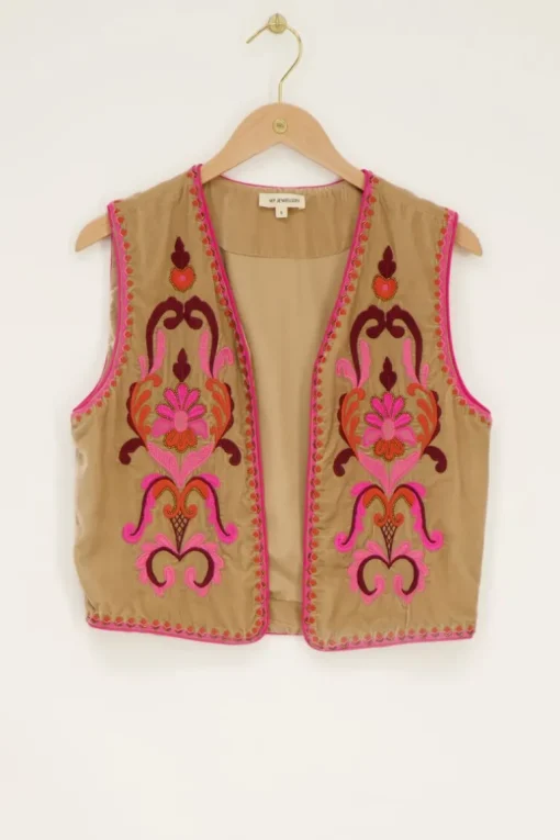 Beige Gilet Met Gekleurde Embroidery