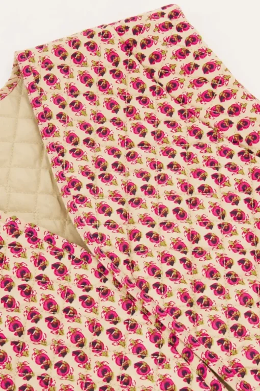 Beige Gilet Met Roze En Groene Bloemenprint