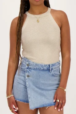 Beige Halter Top Met Lurex