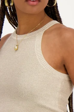 Beige Halter Top Met Lurex