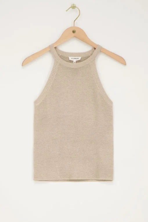 Beige Halter Top Met Lurex