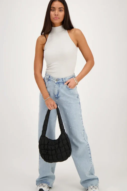 Beige Halter Top Met Rib Structuur