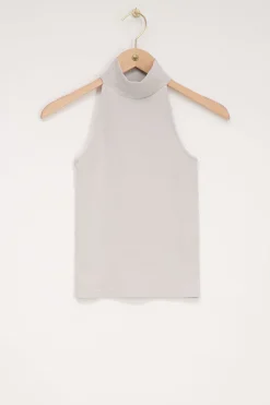 Beige Halter Top Met Rib Structuur