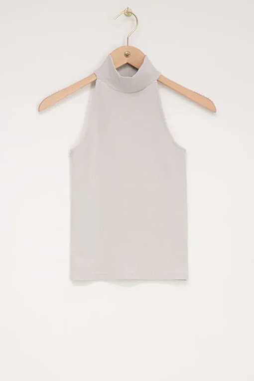 Beige Halter Top Met Rib Structuur