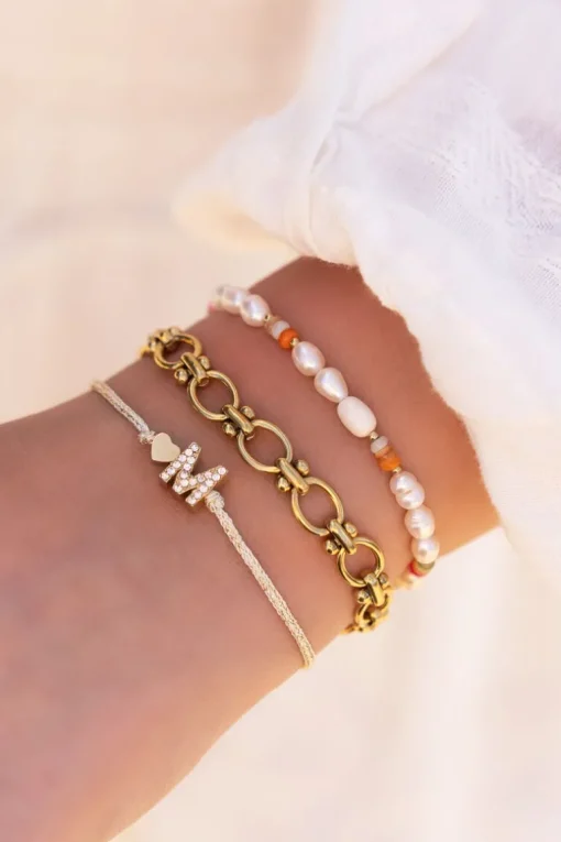 Beige Initial Armband