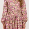 Beige Jurk Met Roze En Groene Bloemenprint